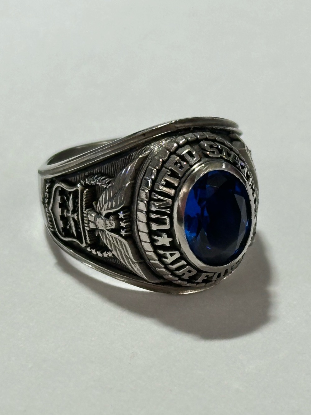 CC Alpha United States Air Force Signet Ring Blue Faceted Stone Sz 6 Military